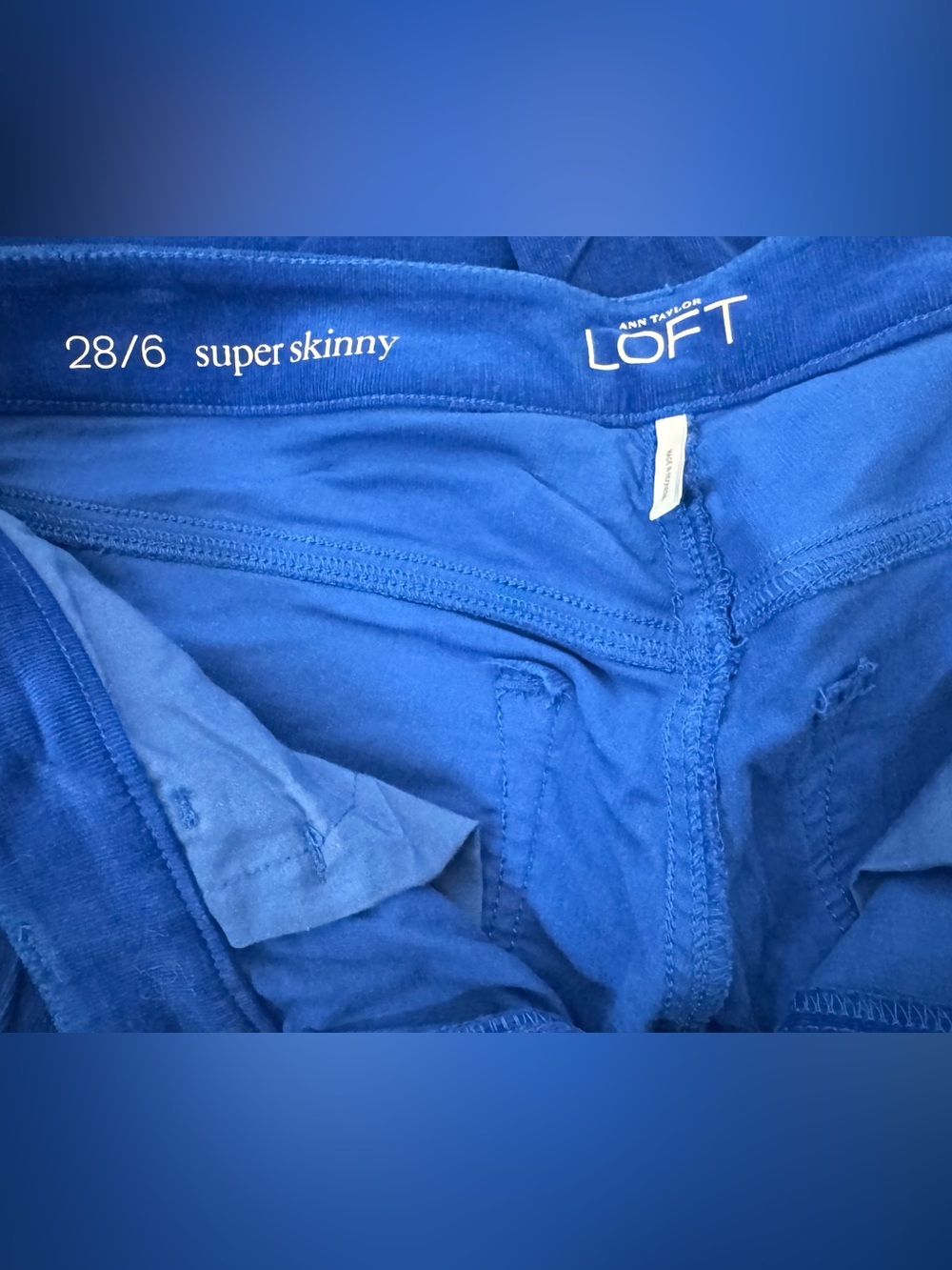 LOFT Royal Blue Super Skinny Pants Size 28 / 6 Jeans Style Corduroy Thin line - Picture 5 of 6